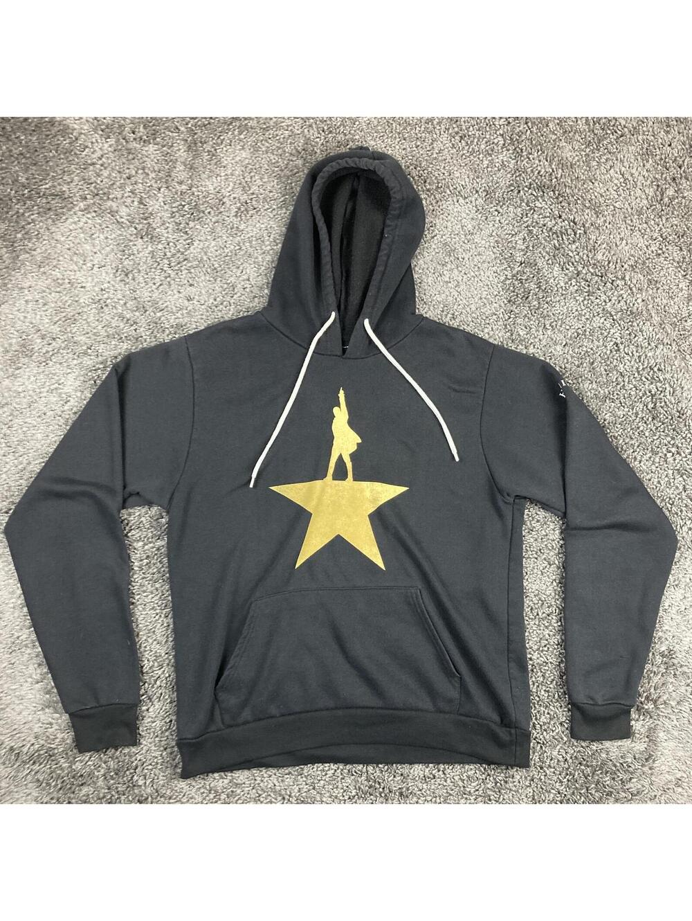 Hamilton Broadway Musical Gold Star Hoodie Black Pullover Unisex Sz Medium